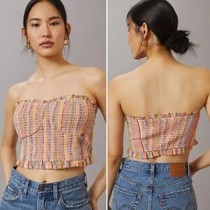 Anthropologie Pilcro Rainbow Smocked Crop Top Small striped boho festival corset